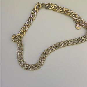 Gold-Tone Chain Necklace with Rhinestones